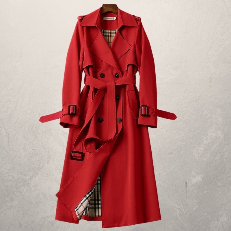 Dame Trenchcoat - Dobbeltspent - Midjebelte - Stormklaff - Justerbare Mansjetter