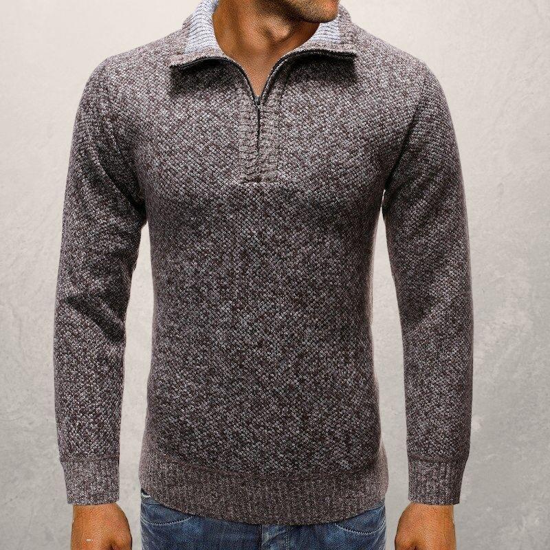 Men's Sweater - Knitted Half Zip - Ribbed Cuffs and Hem - Casual Fit