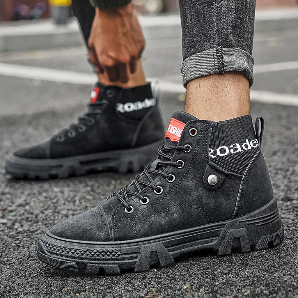 Men's Shoes High Sneakers – Durable Sole – Lacing – Comfortable Ribbed Collar