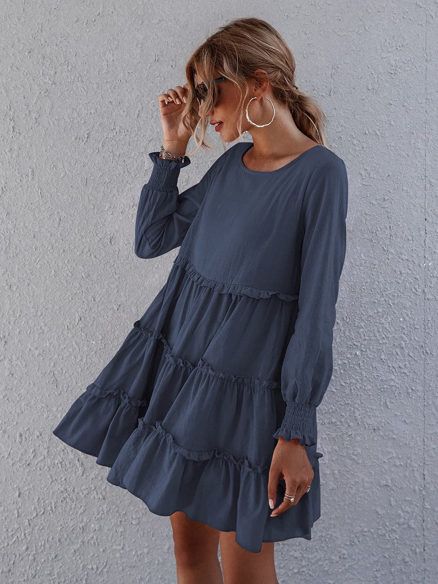 Dame Kjole - Luftig Passform - Volanger & Lange Ermer - Casual & Feminint Design
