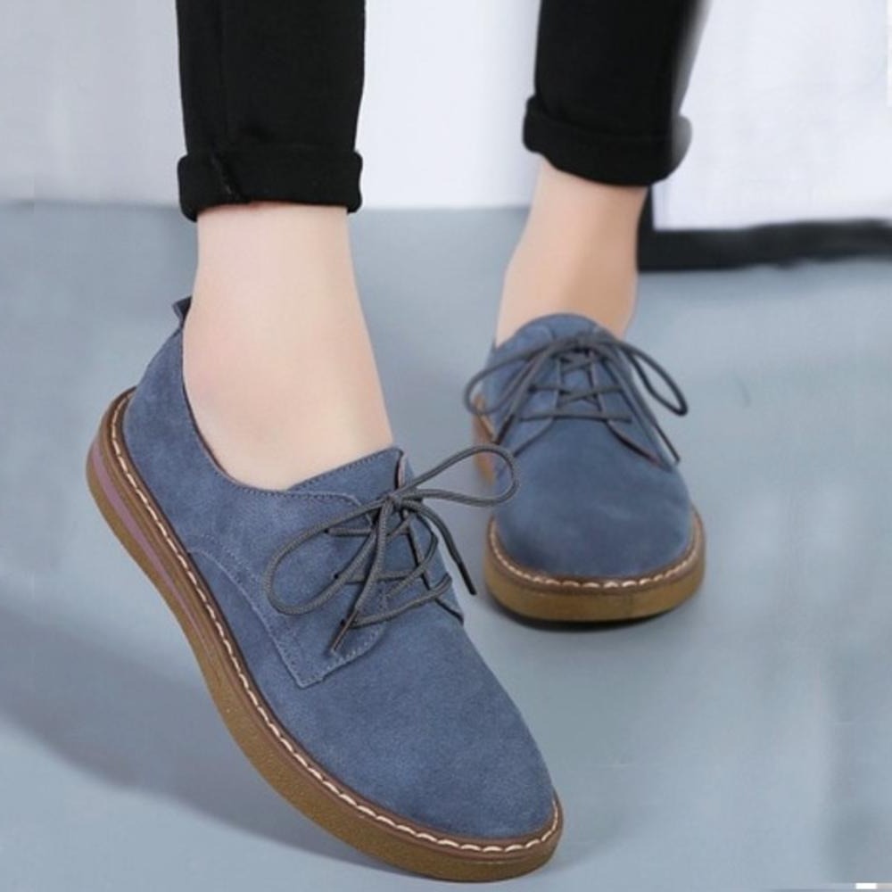 Dame Derby Sko – Semsket Skinn – Komfortabel Chunky Såle – Casual & Pen Stil