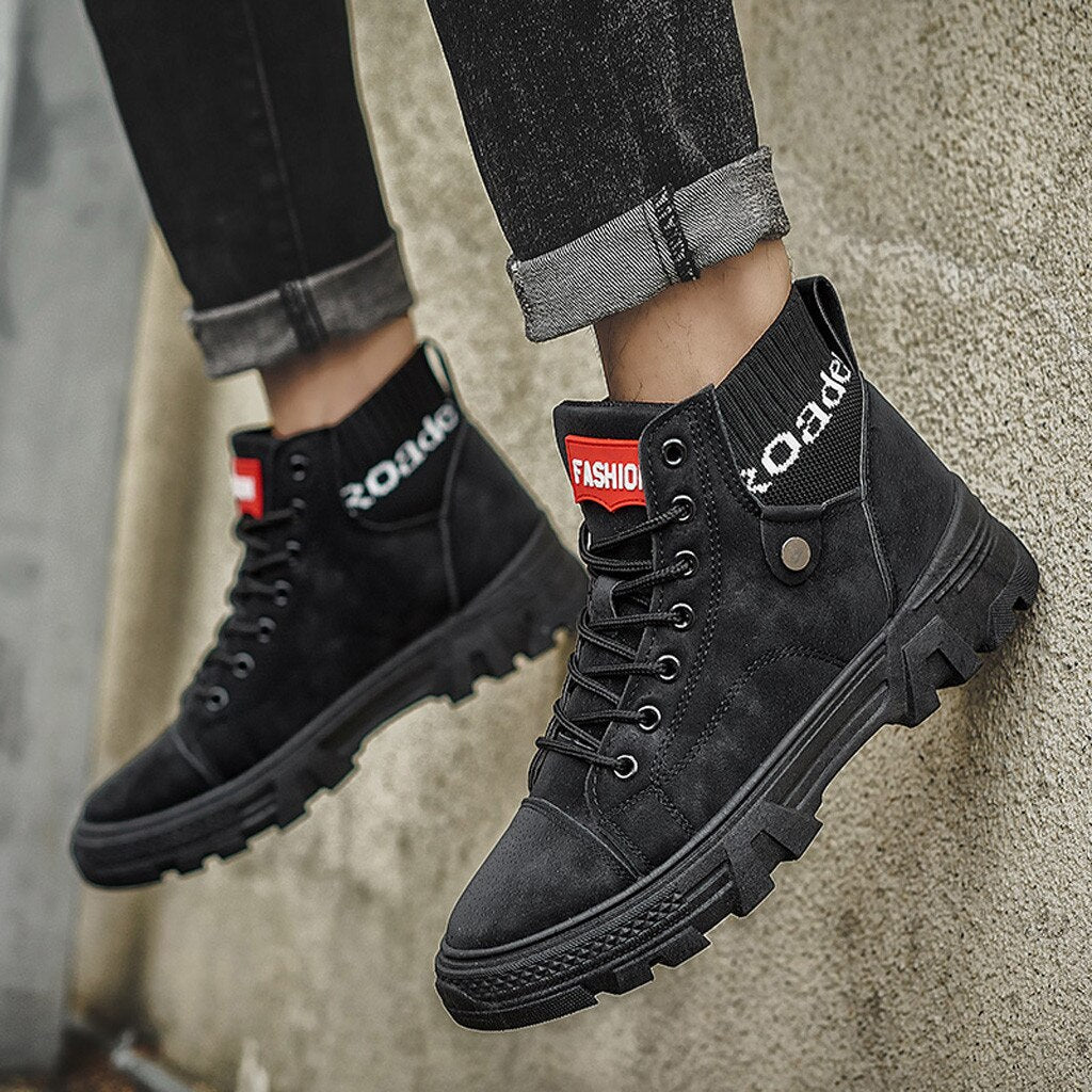 Men's Shoes High Sneakers – Durable Sole – Lacing – Comfortable Ribbed Collar