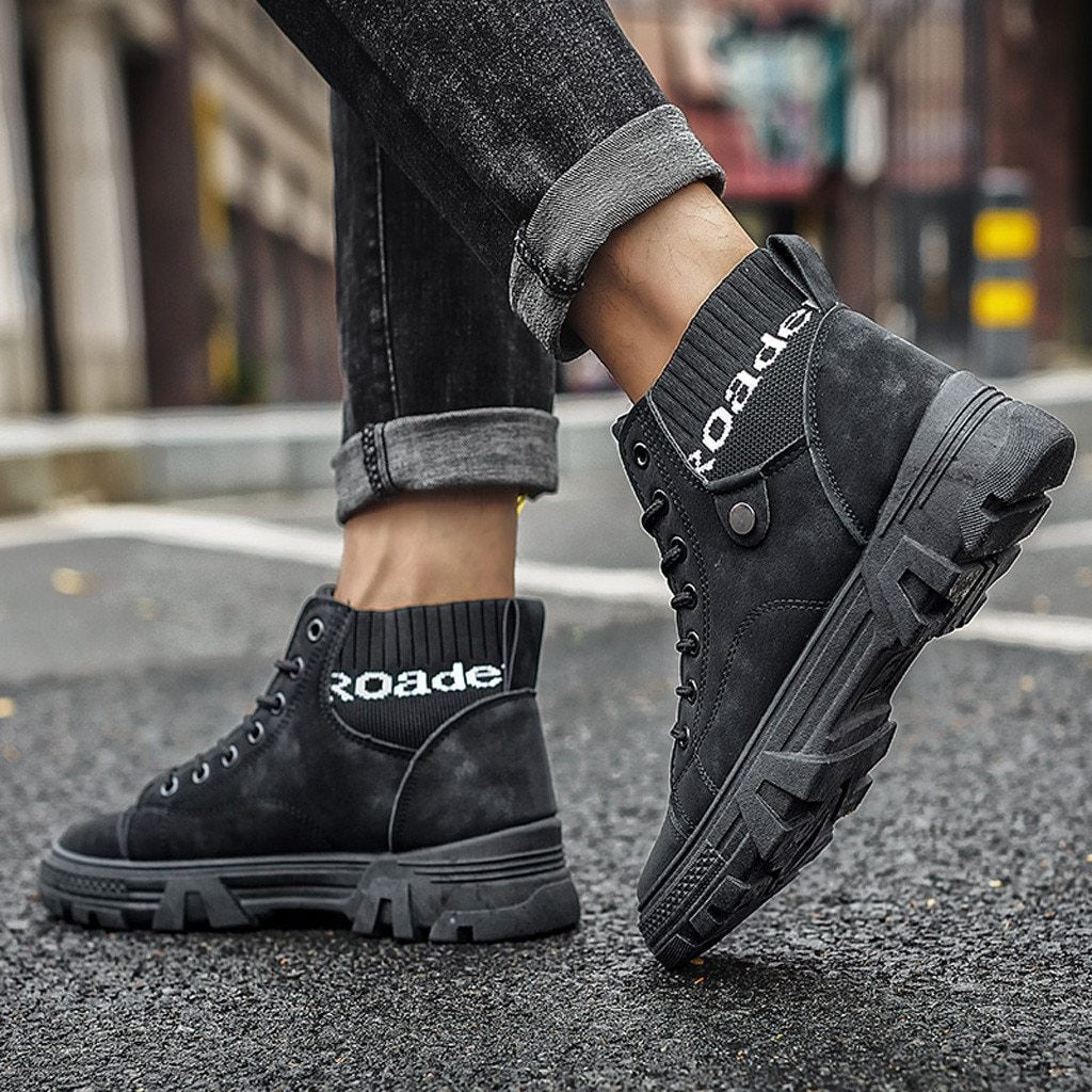 Men's Shoes High Sneakers – Durable Sole – Lacing – Comfortable Ribbed Collar
