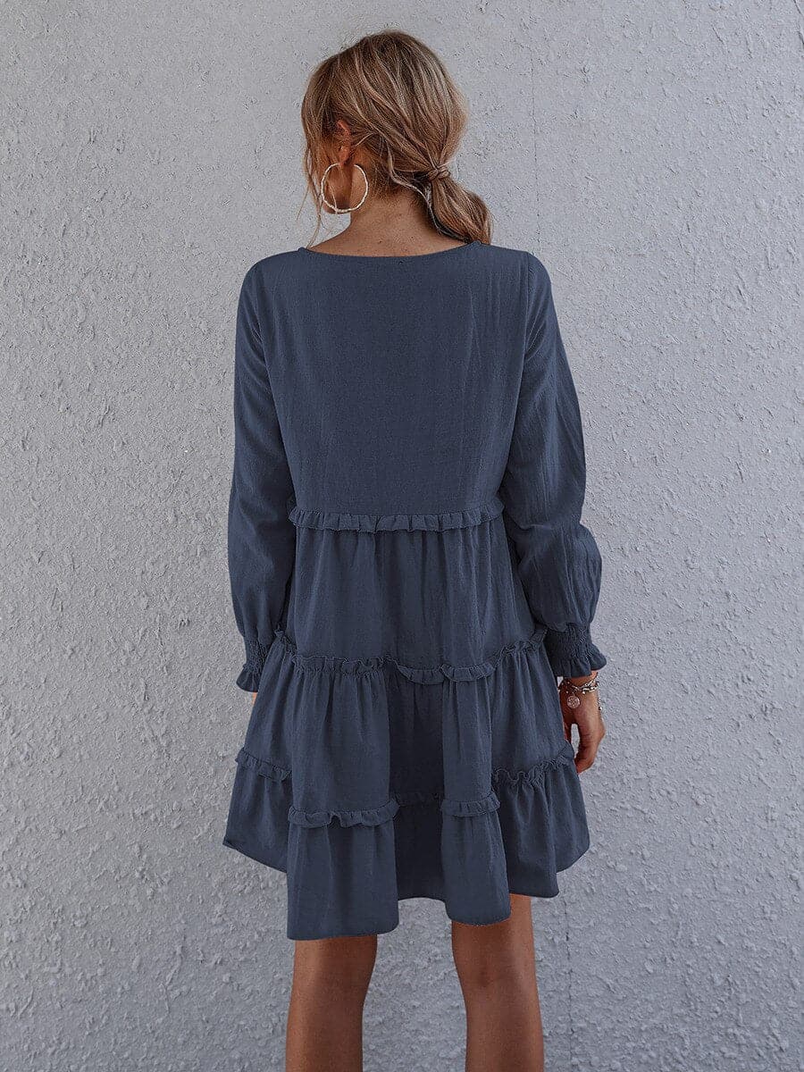 Dame Kjole - Luftig Passform - Volanger & Lange Ermer - Casual & Feminint Design