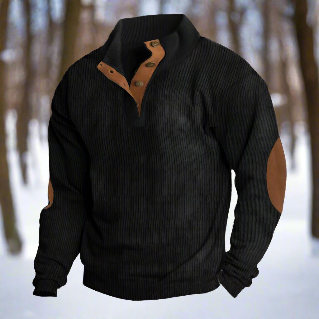 Niccolò Ribbed Mock Neck Sweater | Suede Elbow Patches Sweater