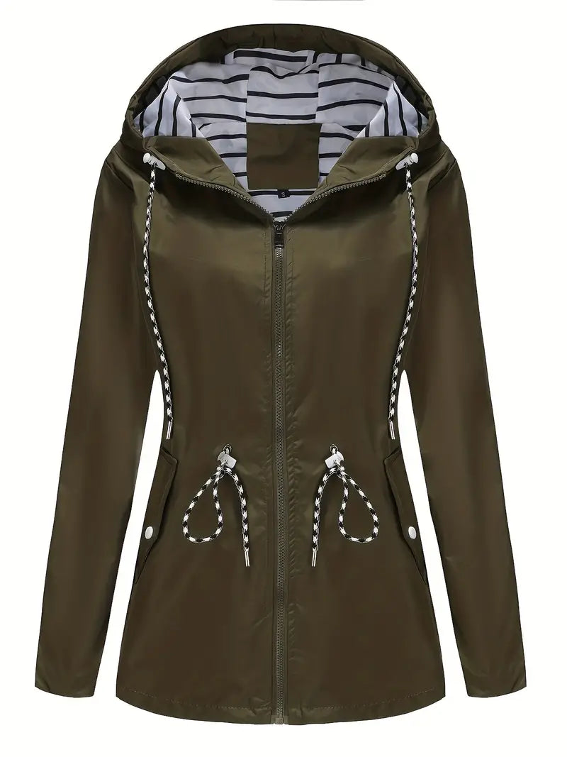 Women's Rain Jacket - Waterproof with Hood - Adjustable Fit - Practical Pockets