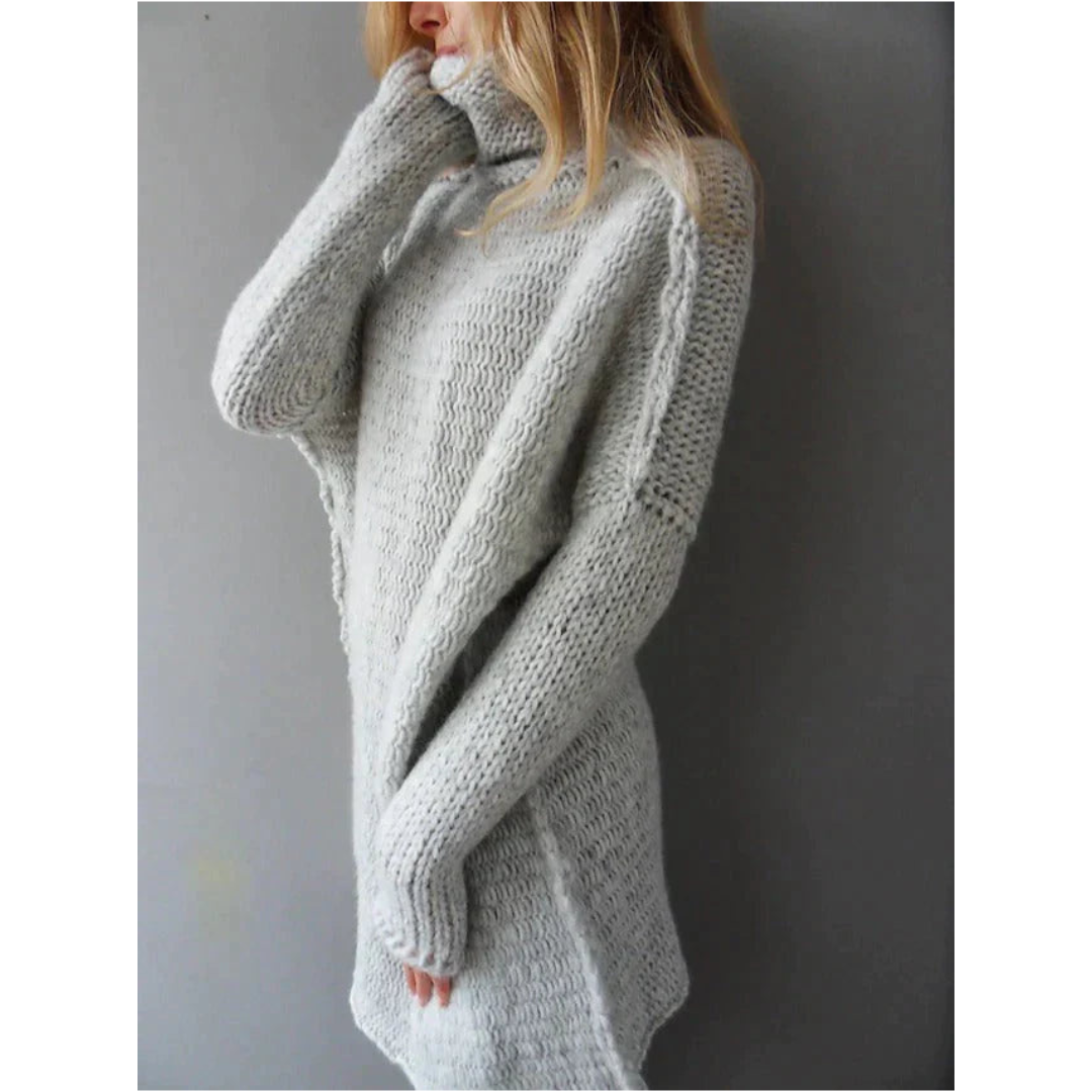 Women's Sweater – Oversized Fit – Chunky Knit Wool – High Neck – Dropped Shoulders
