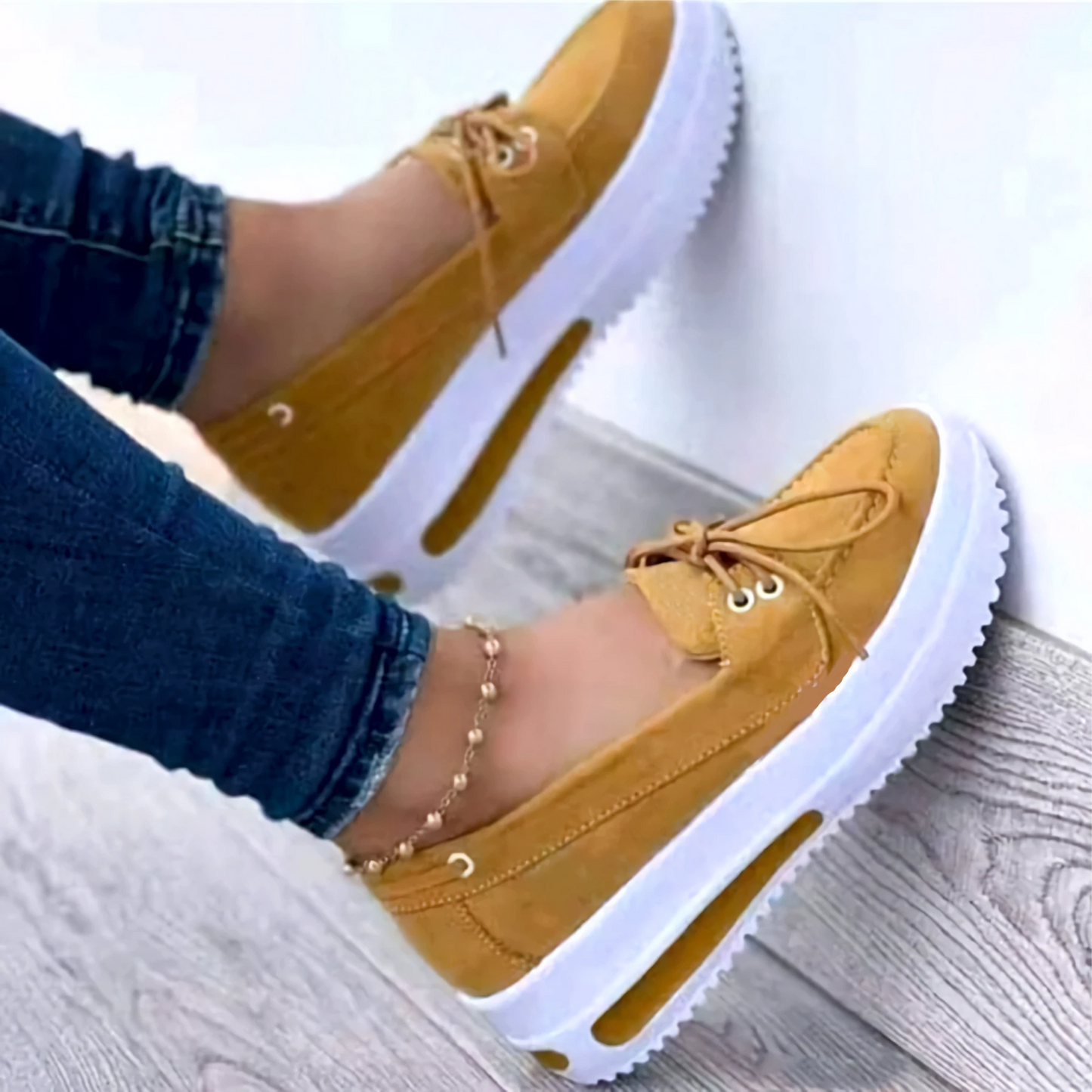 Women's Sneakers - Platform Soles - Suede Look - Comfortable and Trendy