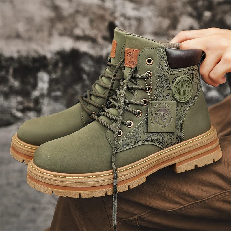 Men's Boots - Durable Leather - Thick Rubber Sole - Lacing with Metal Eyelets - High Shaft
