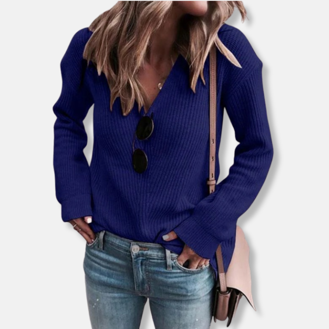 Veronica V-Neck Sweater | Ribbed Relaxed Fit Sweater