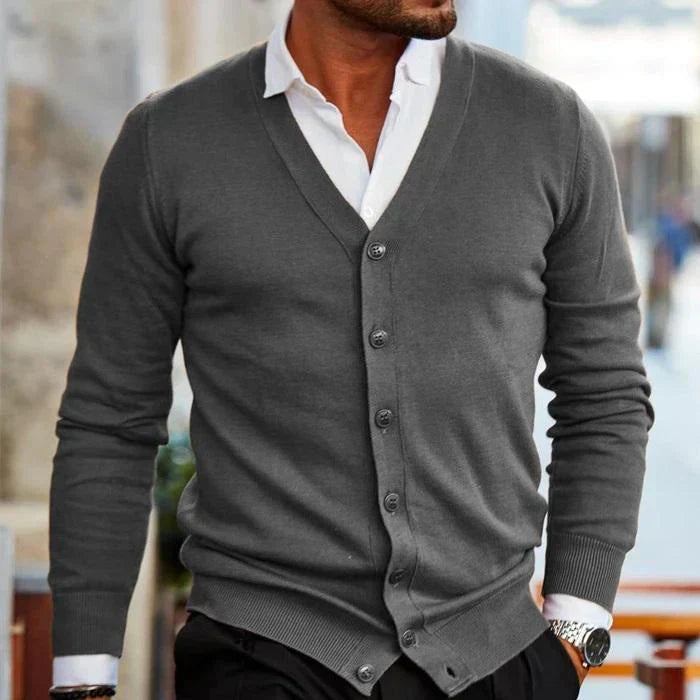 Men's Sweater Cardigan – Slim Fit – Soft Knit – V-Neck – Button Front – Ribbed Edges