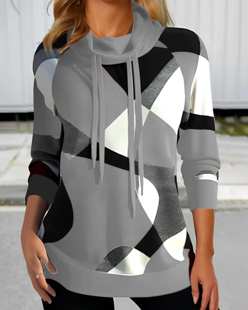 Women's Hoodie – Soft Knit – Relaxed Fit – Long-Sleeved – Geometric Pattern