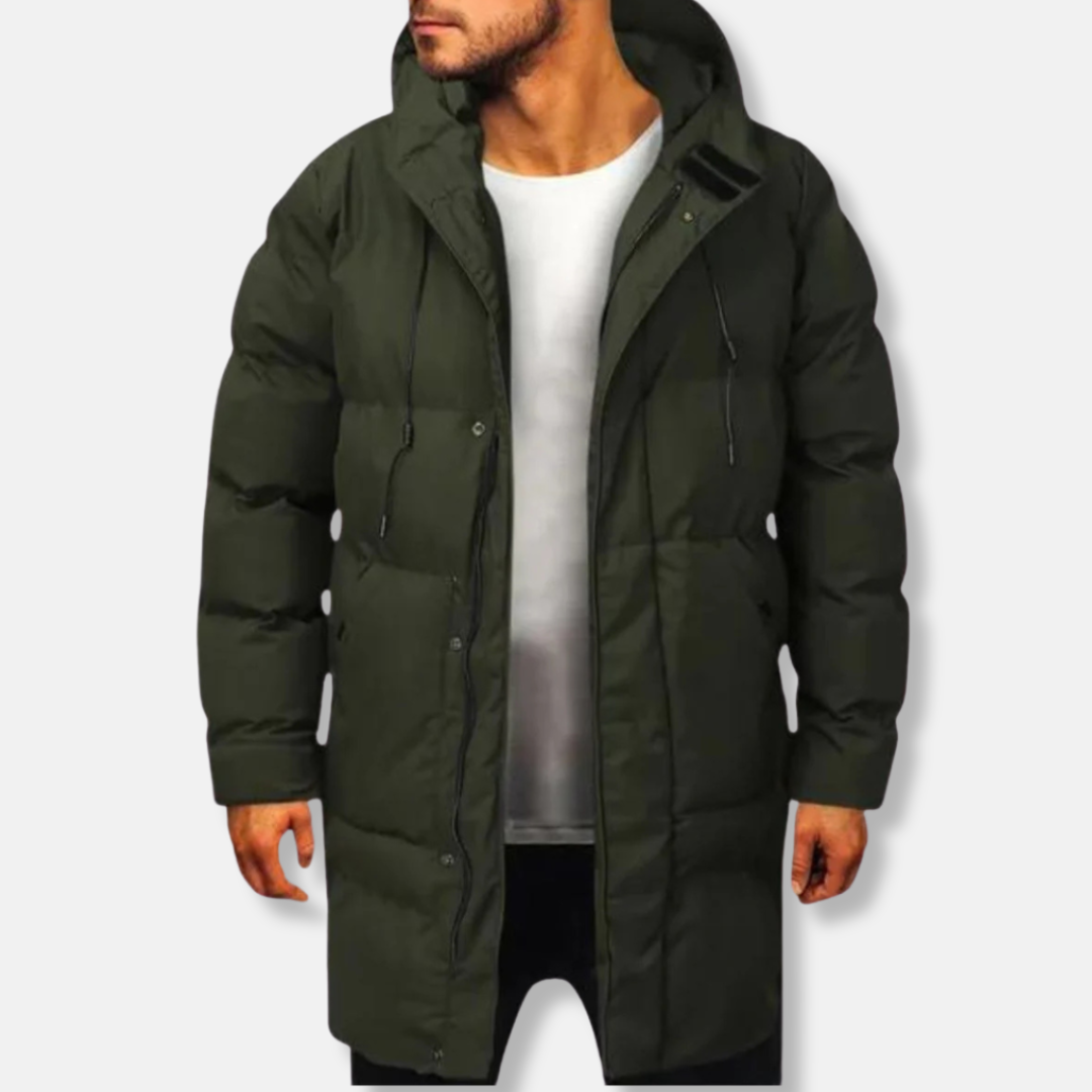 Men's Down Jacket – Regular Fit – Padded Insulation – Hood – Mid-Length