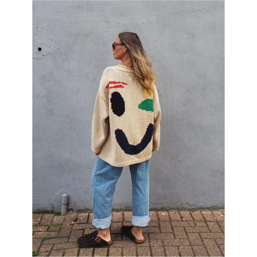 Women's Sweater – Knitted – Oversized Fit – Long – Abstract Intarsia Pattern