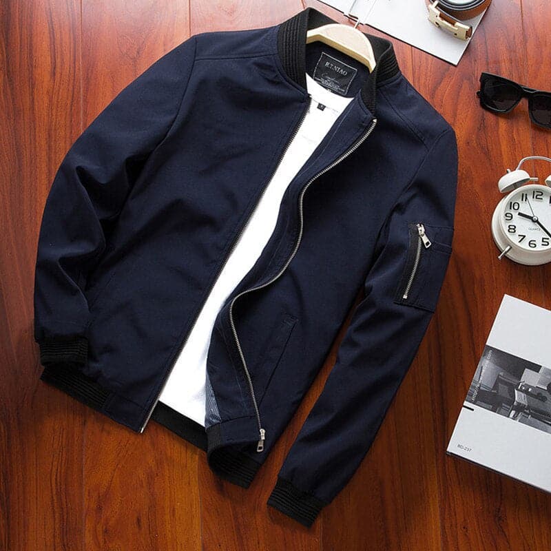 Men's Bomber Jacket - Comfortable Fit - Zipper Closure - Elastic Cuffs