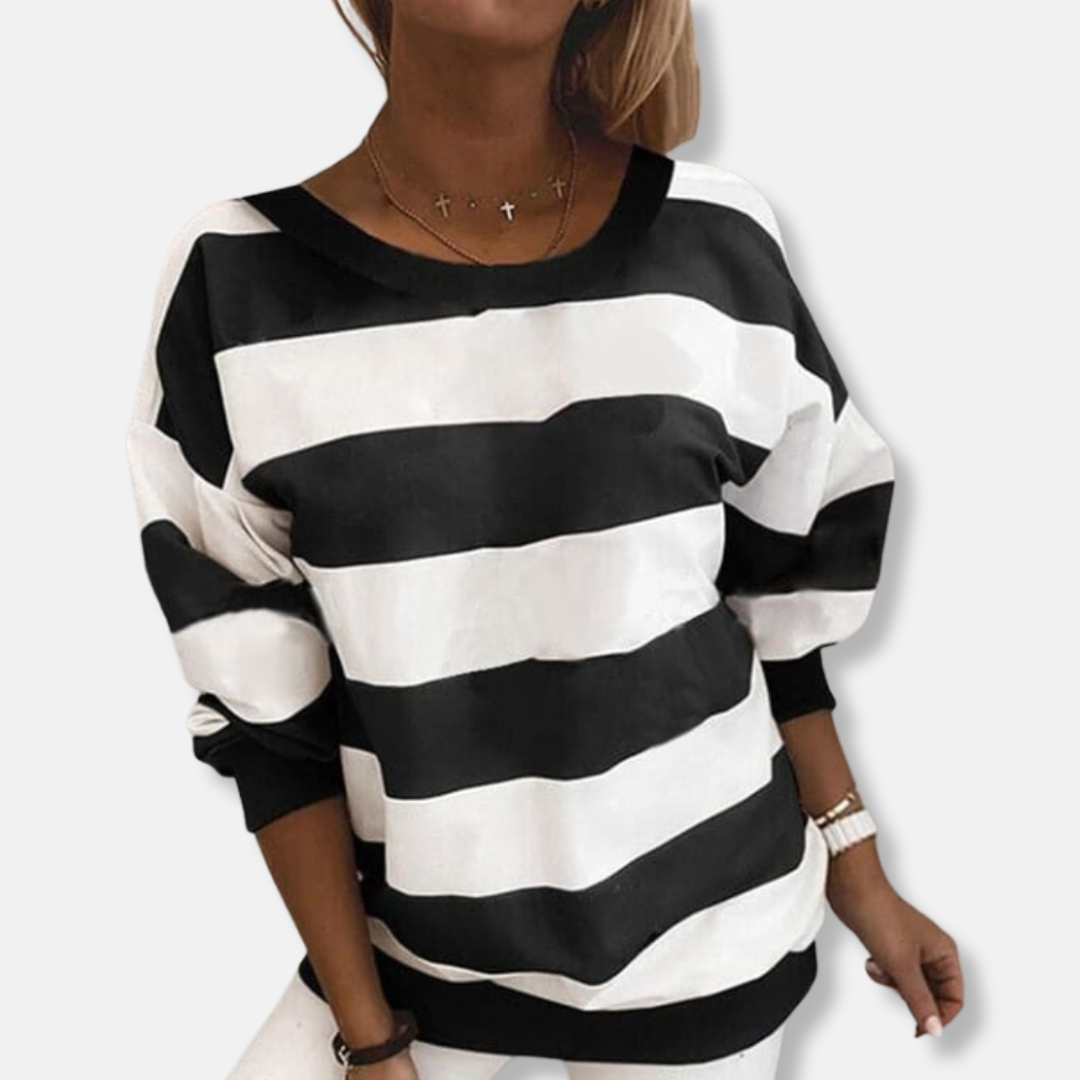 Victoria Oversized Sweater | Striped Crewneck Sweater