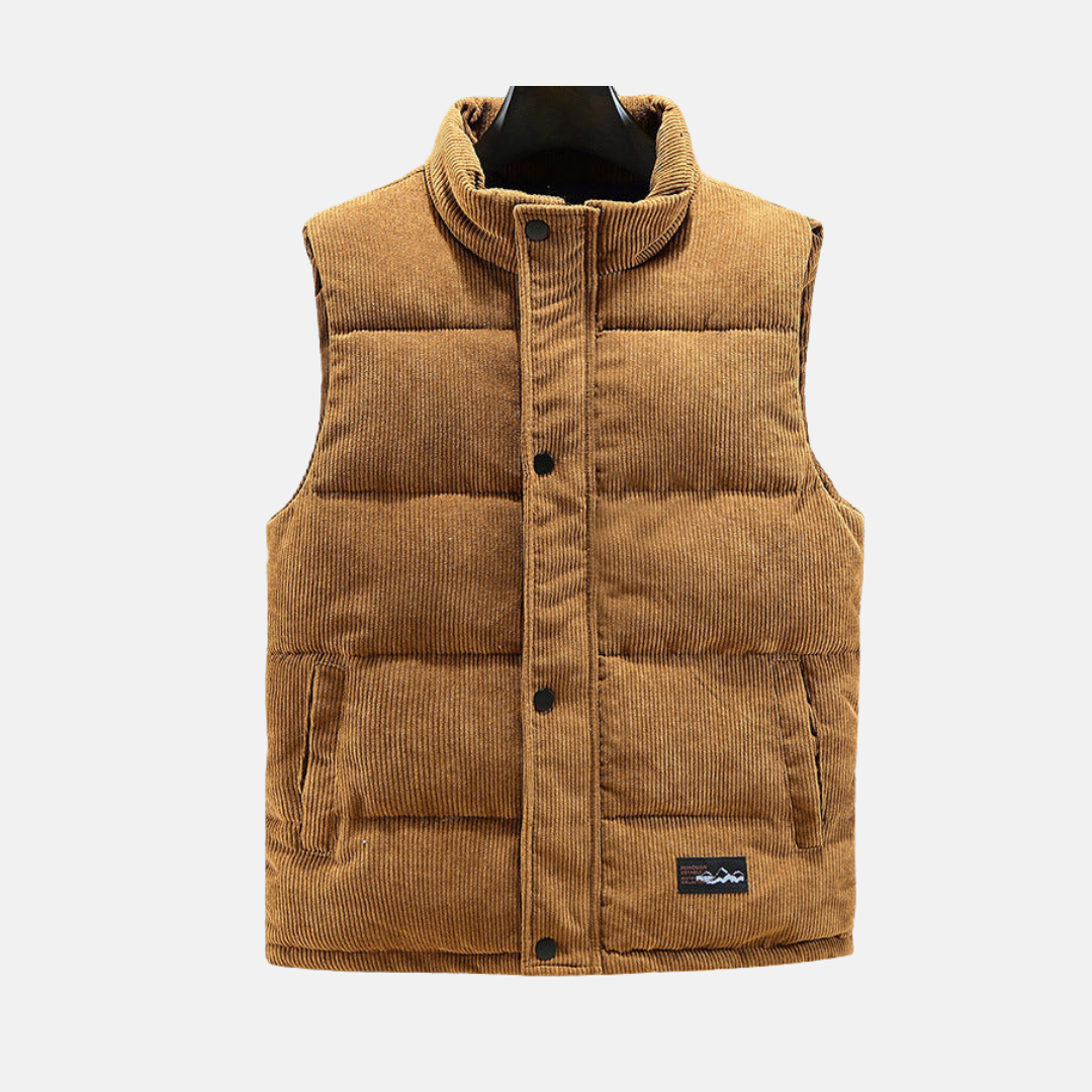 Men's Vest – Corduroy Quilted – Relaxed Fit – High Collar – Snap Buttons