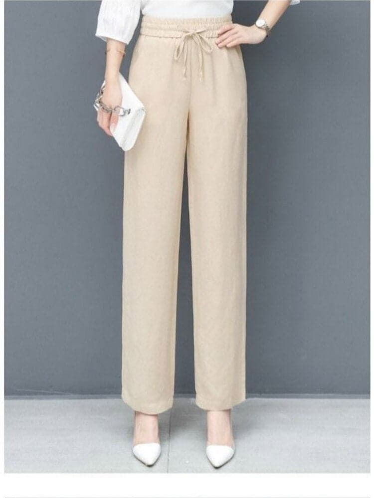 Women's Wide Pants - Elastic Waistband with Drawstring - Comfortable and Stylish