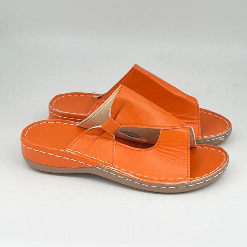 Women's Sandals - Leather - Slip-on Comfort - Open Toe - Stylish Cut-out Pattern