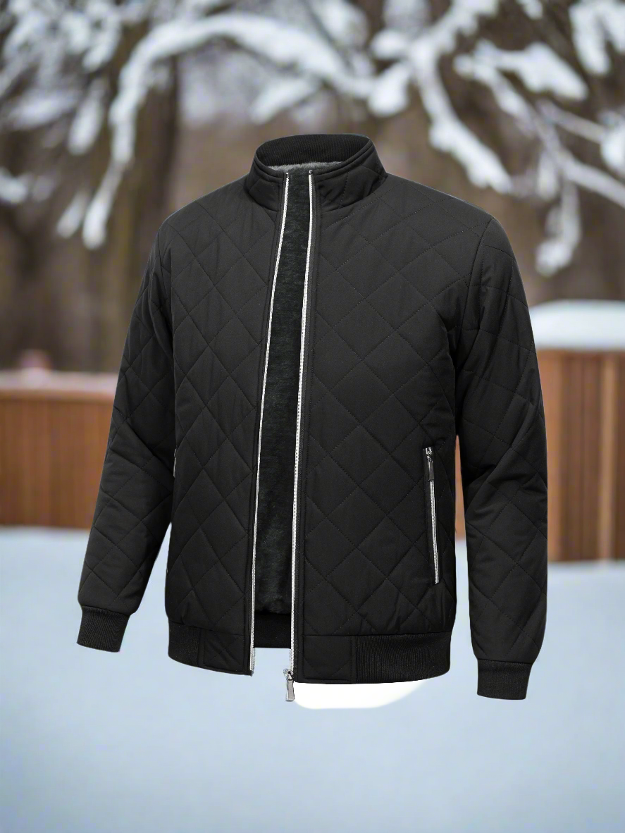 Men's Bomber Jacket – Quilted Design – Soft Lining – Zipper Closure – Ribbed Hem