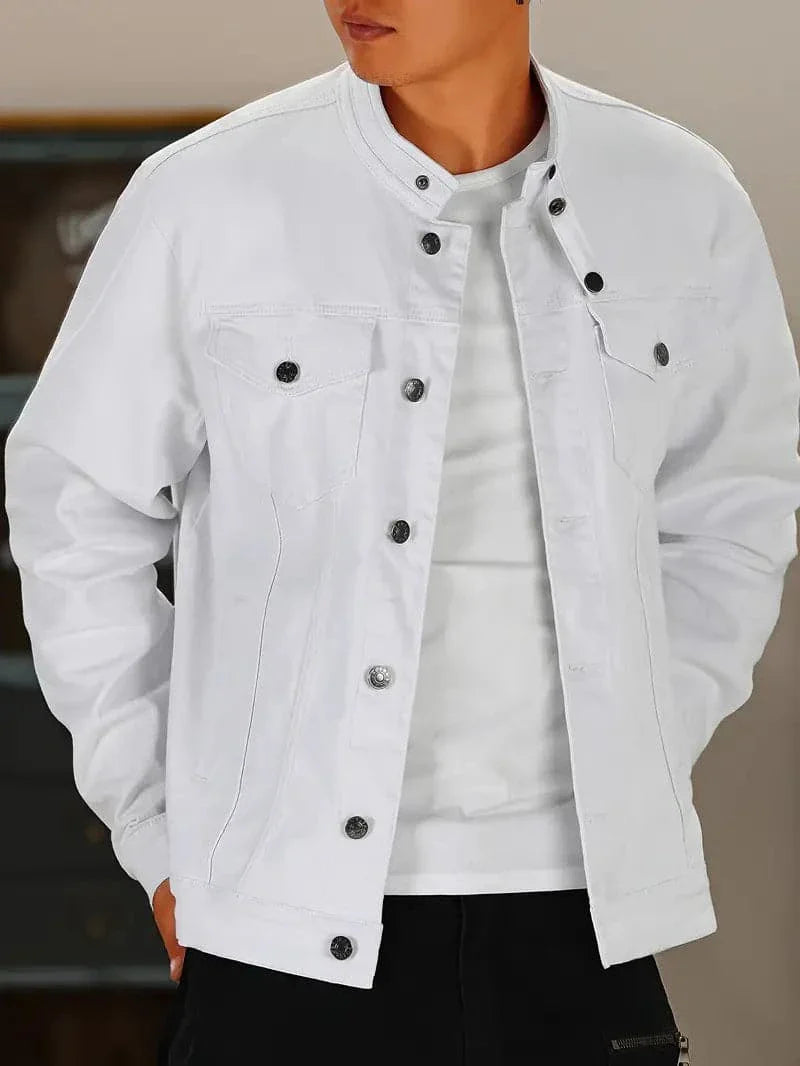 Men's Denim Jacket – Stand Collar – Regular Fit – Button Closure – Timeless and Versatile