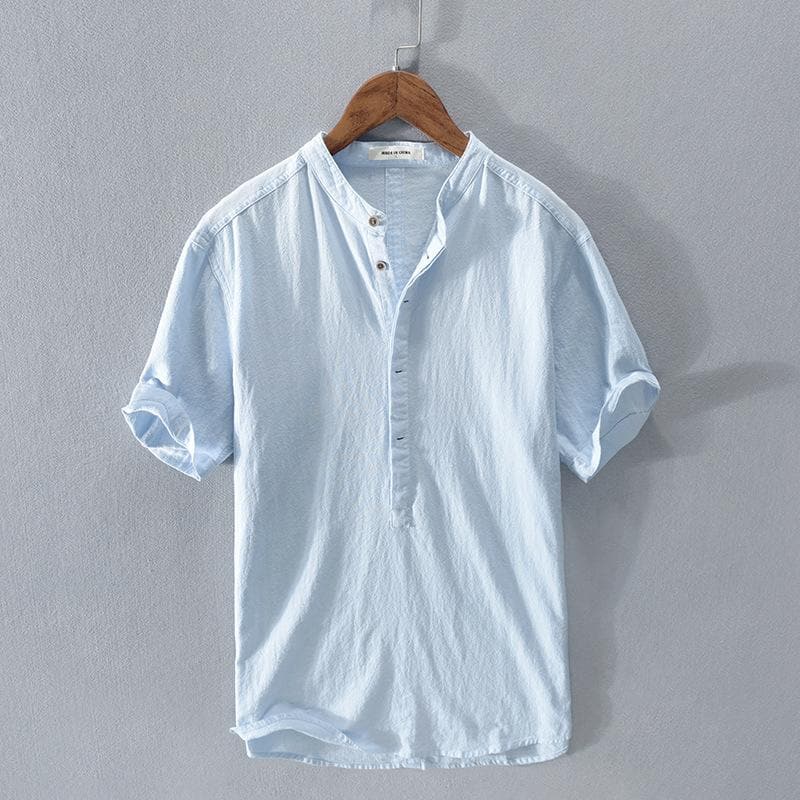 Men's Shirt - Henley Collar - Breathable Fabric - Short Sleeve Casual Fit