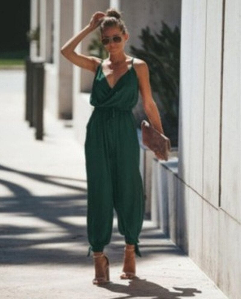 Woman Maxi Dress - Floral Pattern - V-neck - Thin Straps - Light and Elegant
