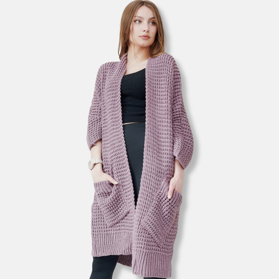 Women's Coat – Oversized Fit – Open Front – Chunky Knit Wool Blend – Pockets