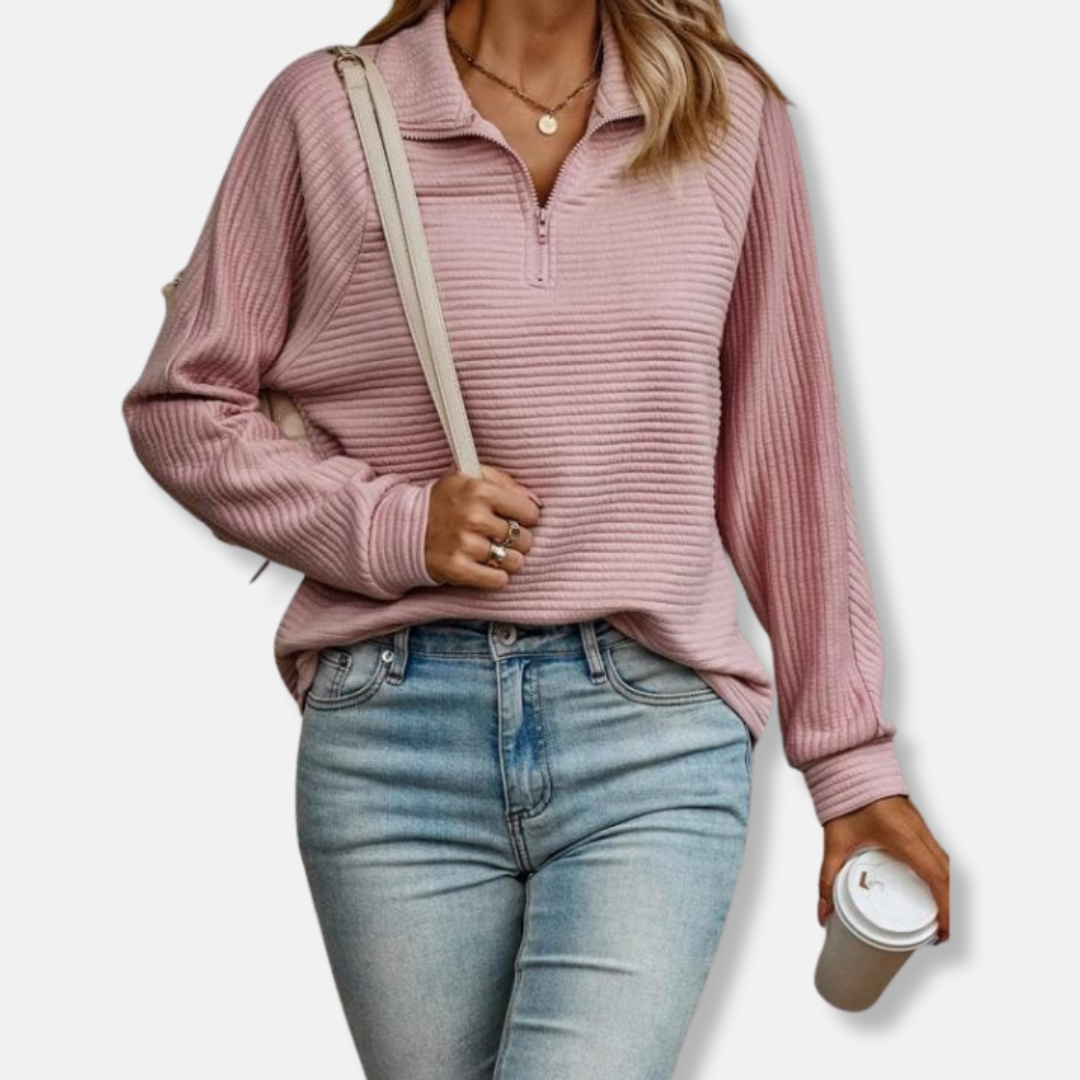 Teresa Relaxed Fit Half-Zip Sweater | Ribbed Half-Zip Sweater