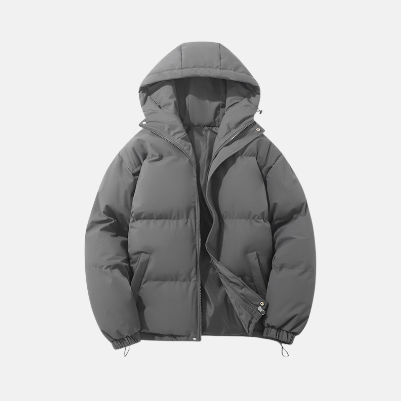 Men’s Puffer Coat - Woven Synthetic - Relaxed Fit - Hip Length - Padded Hood