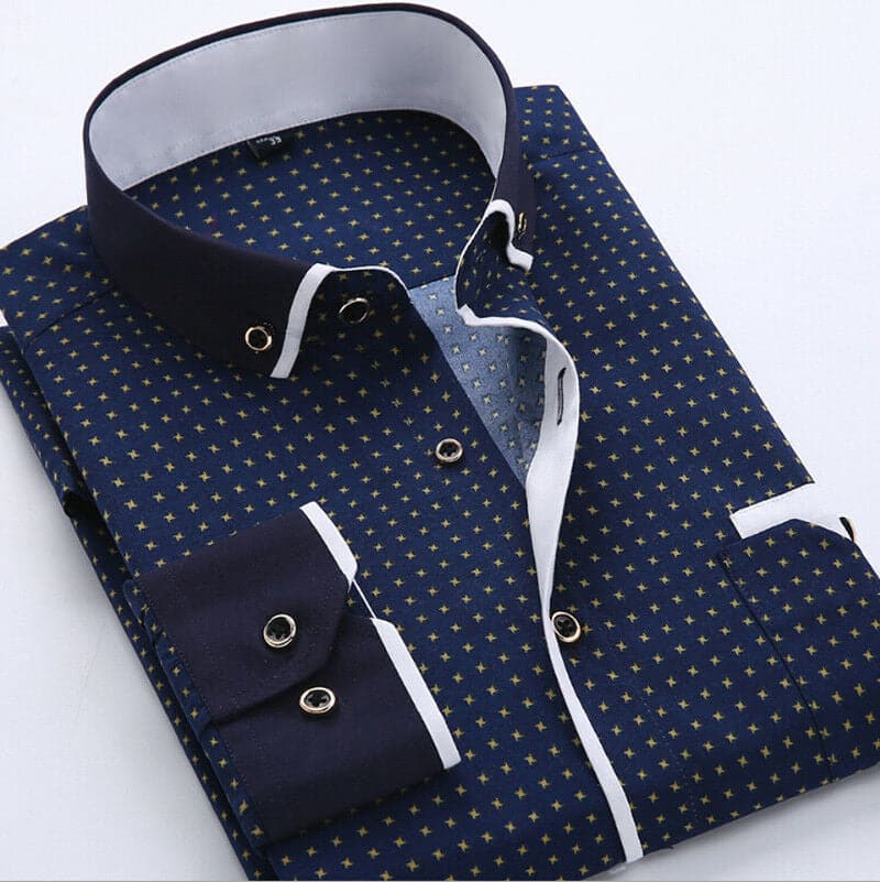 Men's Shirt – Classic Fit – Breathable Fabric – Geometric Pattern – Contrast Details