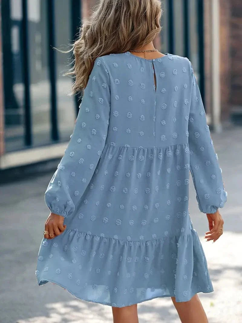 Women's Dress - Layered Design - Long Sleeves - Embroidered Texture - Comfortable Fit
