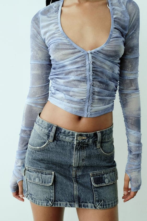 Dame Denimskjørt - Mini Lengde - Cargo-Design med Frontlommer - Casual og Trendy