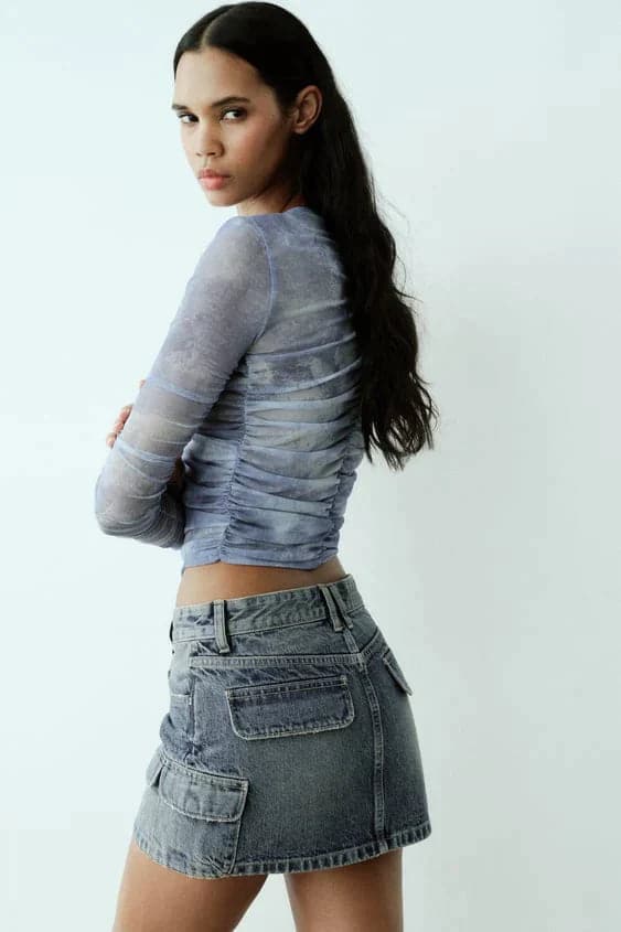 Women's Denim Skirt - Mini Length - Cargo Design with Front Pockets - Casual and Trendy