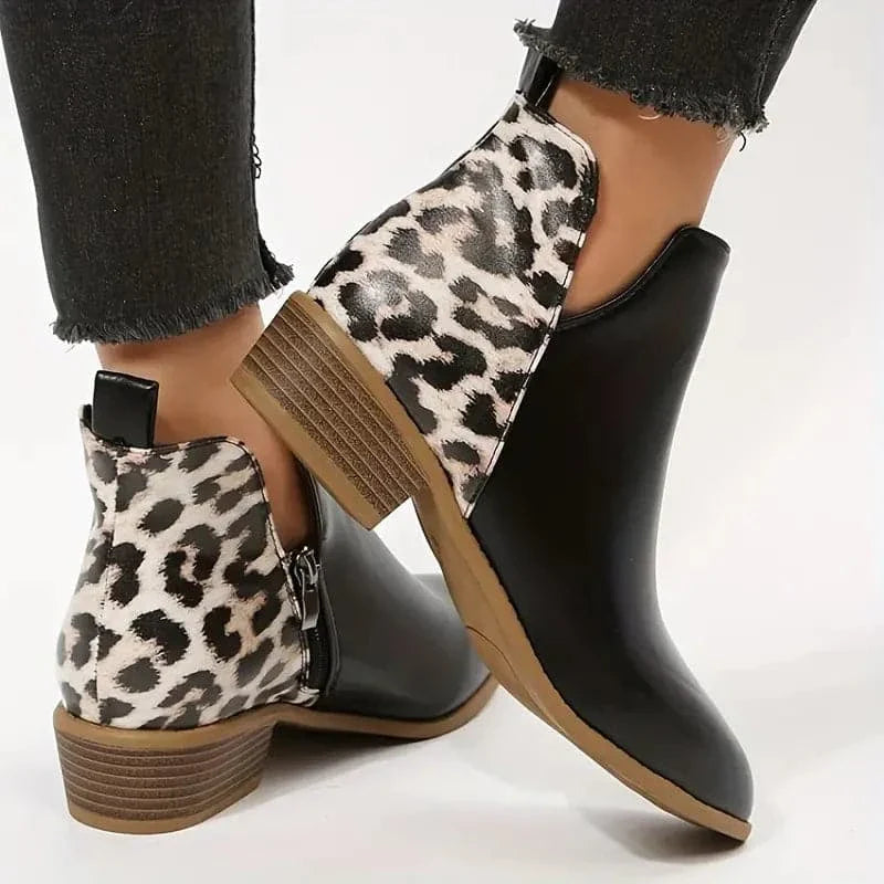 Women's Ankle Boots – Pointed Toe – Low Block Heel – Trendy Design – Zipper Closure