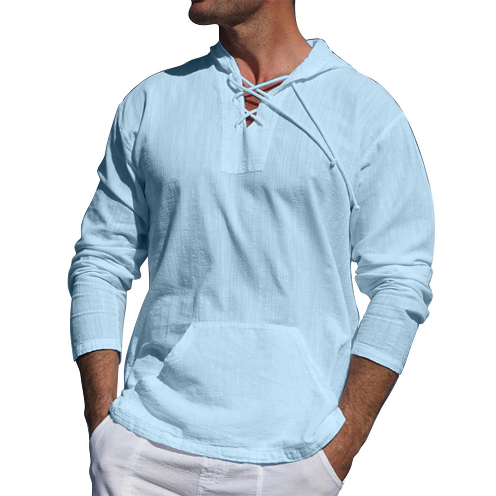 Men's Hoodie – Relaxed Fit – Cotton Blend – Drawstring V-Neck – Kangaroo Pocket