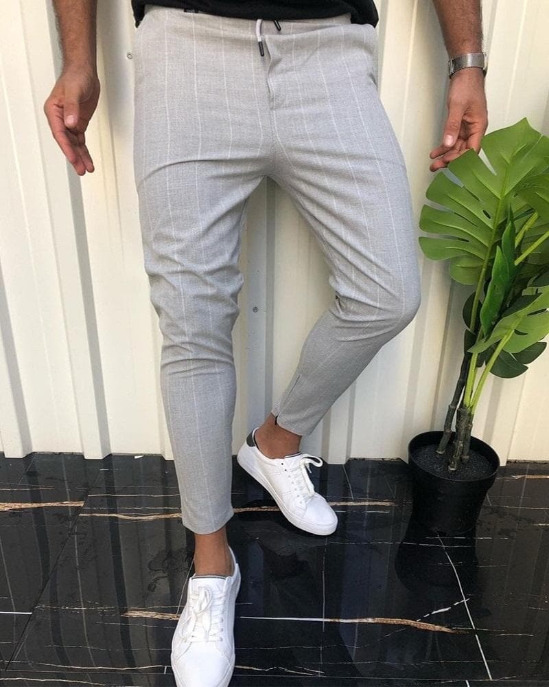 Men's Trousers - Slim Fit - Pinstripe Pattern - Elegant and Versatile