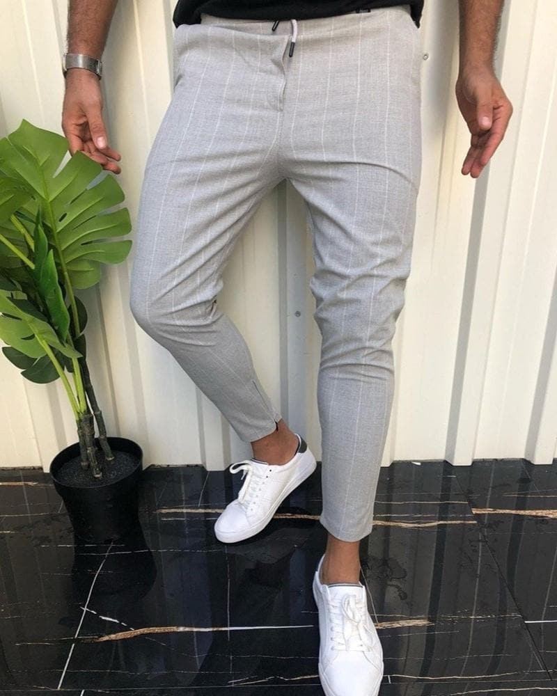 Men's Trousers - Slim Fit - Pinstripe Pattern - Elegant and Versatile