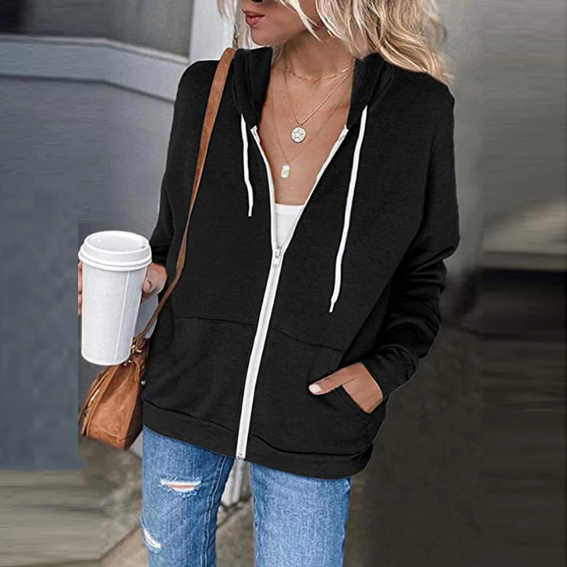 Women's Hoodie - Soft Cotton Blend - Zipper - Relaxed Fit - Kangaroo Pocket