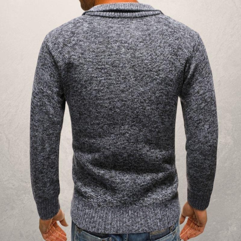 Men's Sweater - Knitted Half Zip - Ribbed Cuffs and Hem - Casual Fit
