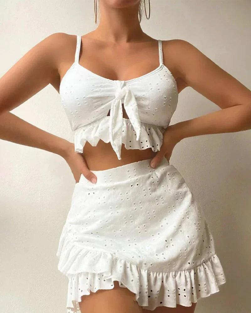 Women's Bikini Set – Breathable Fabric – Relaxed Fit – Eyelet Details – Mini Skirt