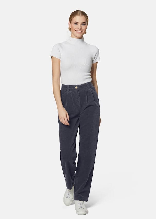 Women's Corduroy Pants - High Waist - Relaxed Fit - Soft and Warm with Side Pockets