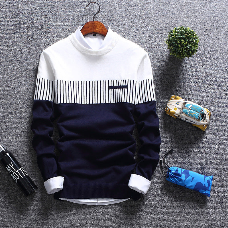 Men's Sweater – Wool Blend – Regular Fit – Round Neck – Striped Design