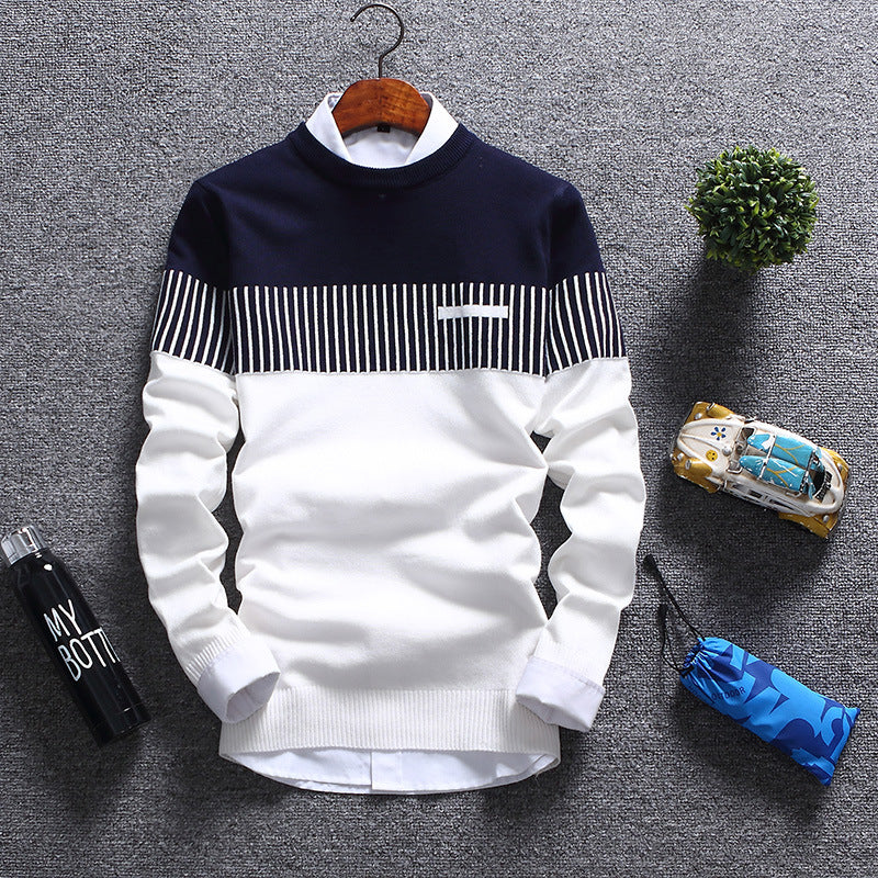 Men's Sweater – Wool Blend – Regular Fit – Round Neck – Striped Design