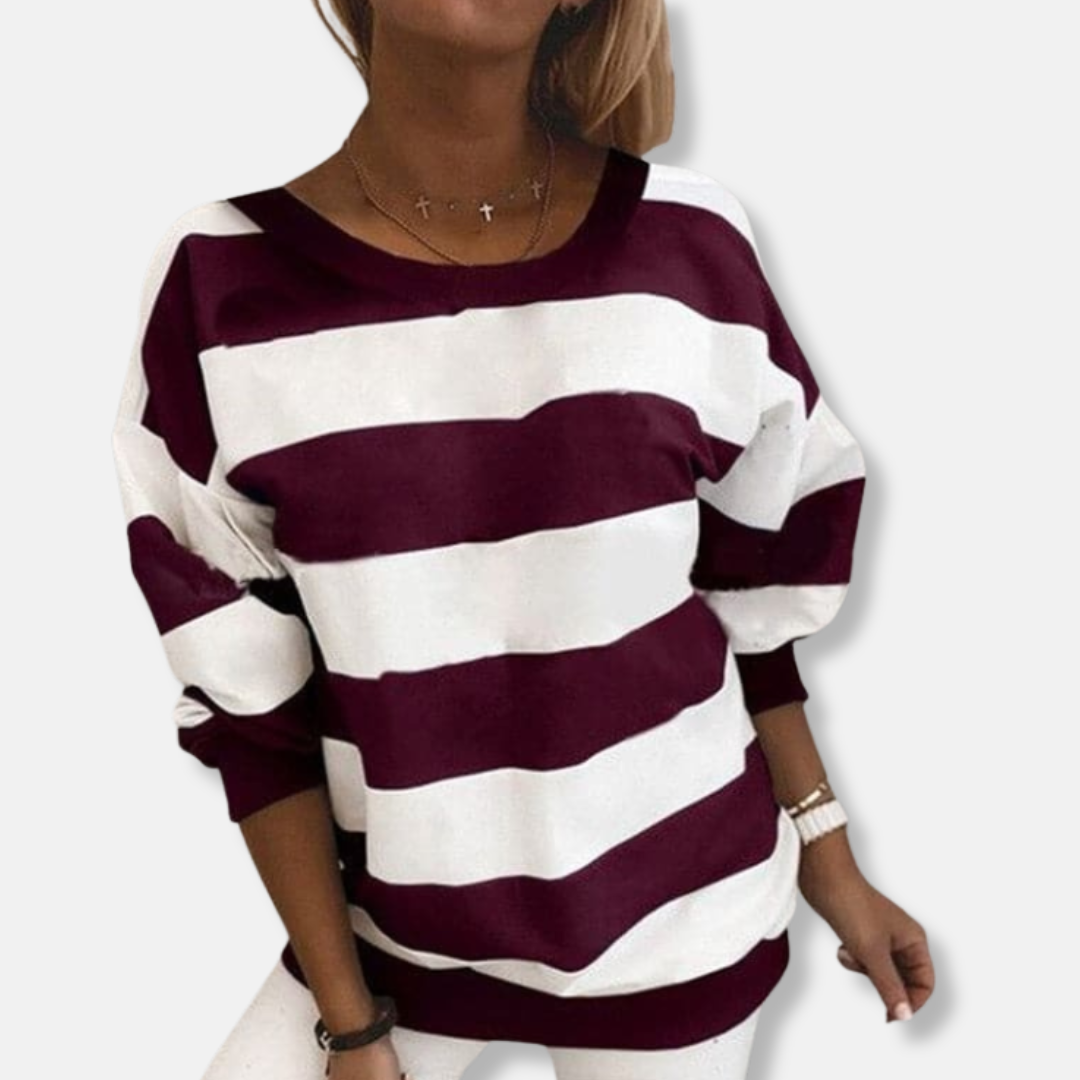 Victoria Oversized Sweater | Striped Crewneck Sweater