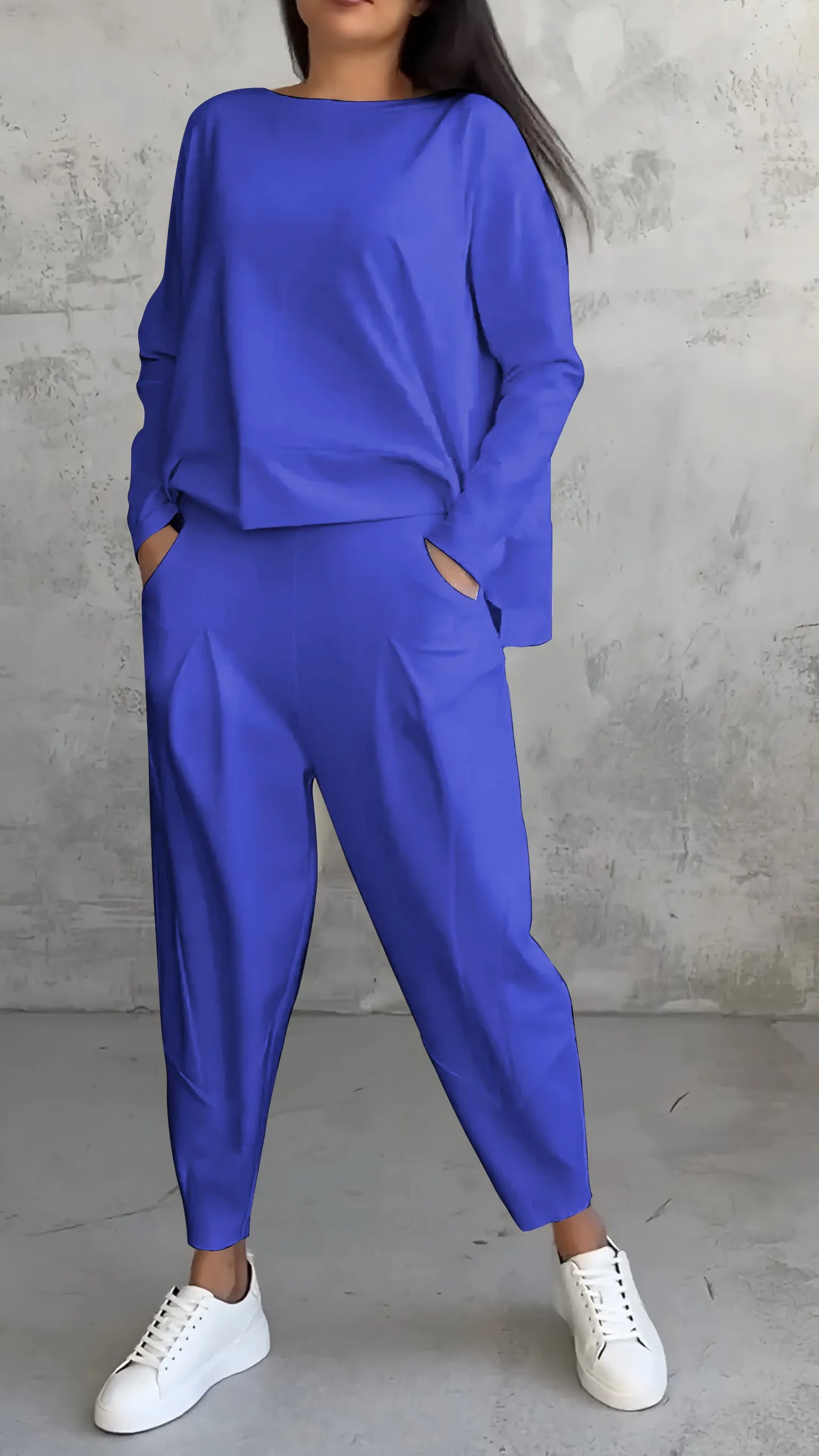 Women's Two-Piece Set – Relaxed Fit – Long-Sleeved Top and Harem Pants – Breathable Fabric