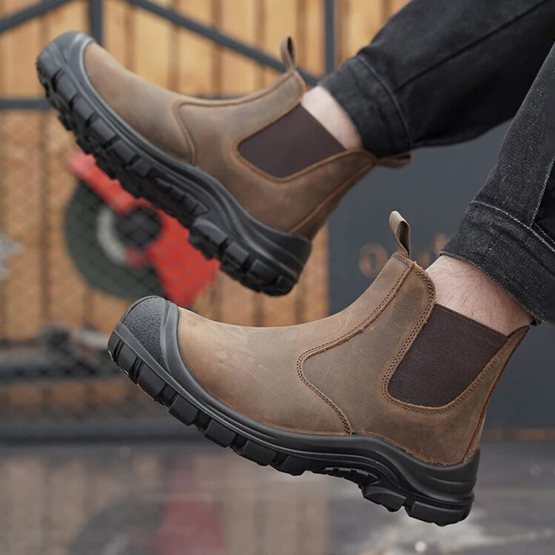 Men's Chelsea Boots - Leather - Elastic Panels - Durable Sole with Good Grip