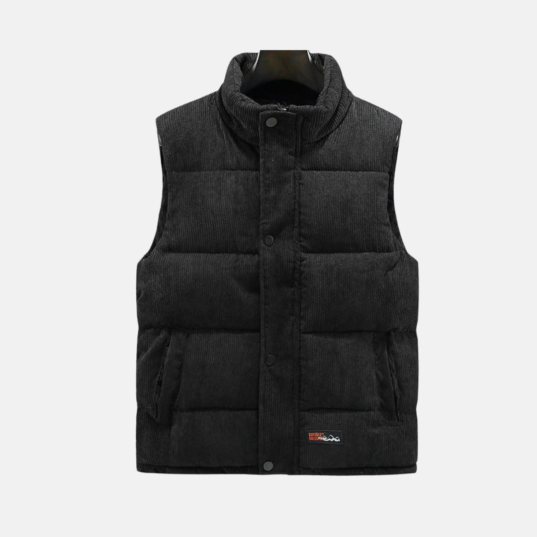 Men's Vest – Corduroy Quilted – Relaxed Fit – High Collar – Snap Buttons