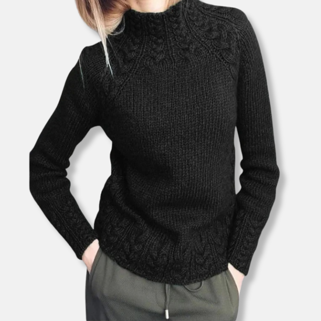 Esme Regular Fit Sweater | Cable Knit High Neck Sweater