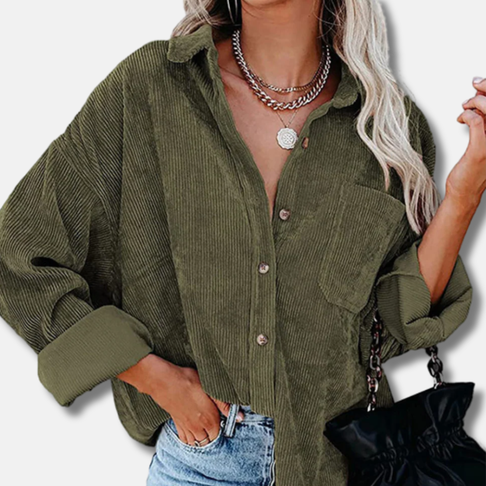 Women's Jacket – Corduroy – Oversized Fit – Button Front – Hip Length Casual